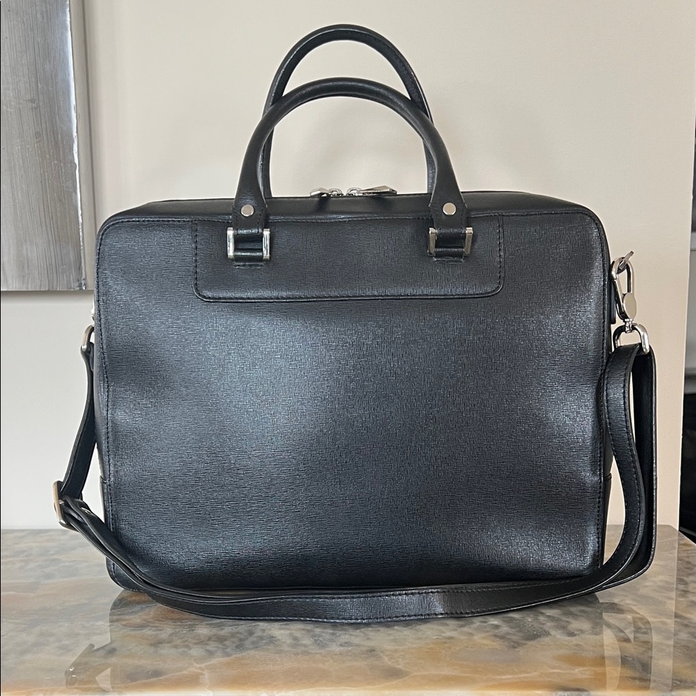 Barney’s New York Saffiano Leather Black Men's Briefcase Laptop Bag